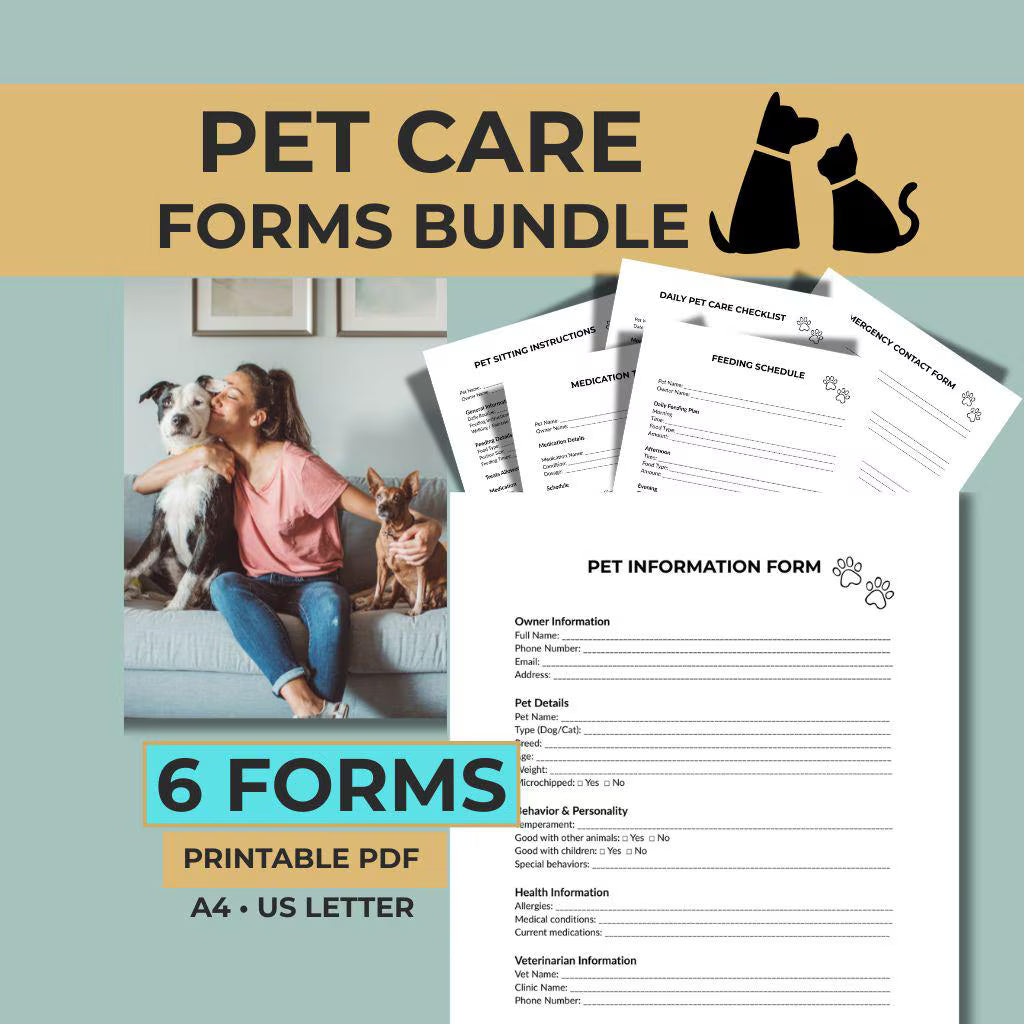 Dog Health Record Printable, Pet Medication Tracker, Vet Log, Pet Care Checklist Bundle PDF