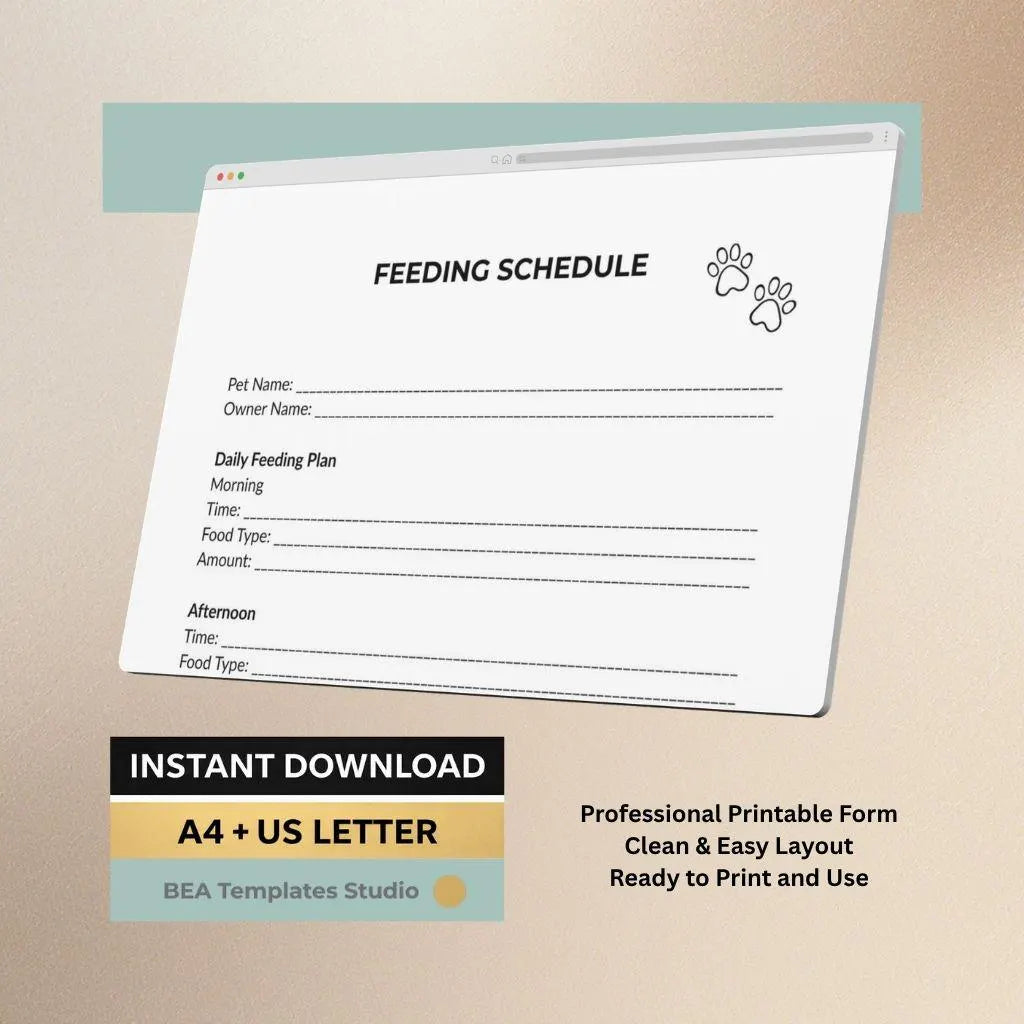 Pet Feeding Schedule Template, Daily Meal Planner, Animal Routine Tracker (PDF Download)