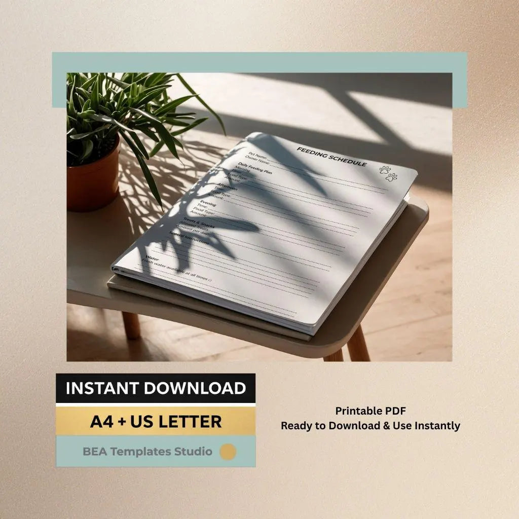 Pet Feeding Schedule Template, Daily Meal Planner, Animal Routine Tracker (PDF Download)