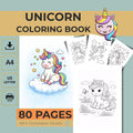 Unicorn Coloring Pages for Kids, 80 Printable Sheets, Kids Activity Book PDF, Instant Download