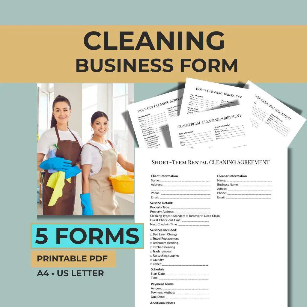Cleaning Contract Template, House Cleaning Agreement, Business Forms for Cleaners, Commercial PDF