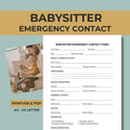 Babysitter Emergency Contact Form, Child Medical Sheet (Printable PDF)