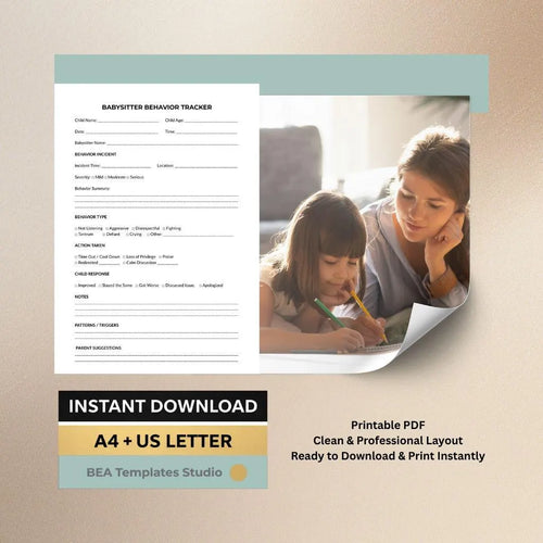 Babysitter Behavior Tracker, Child Observation Sheet, Childcare Log, Printable PDF
