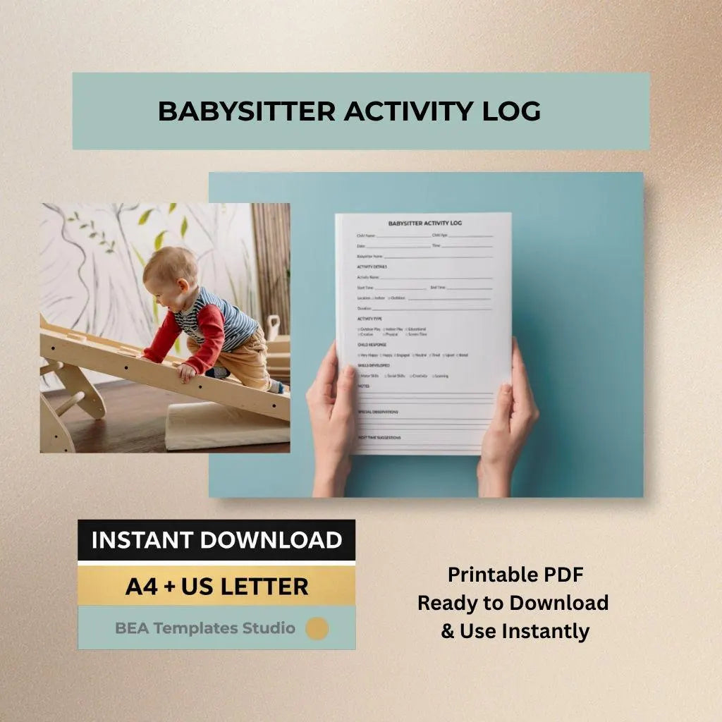 Babysitter Activity Log, Child Tracker Sheet, Nanny Record, Daycare Report, Printable PDF