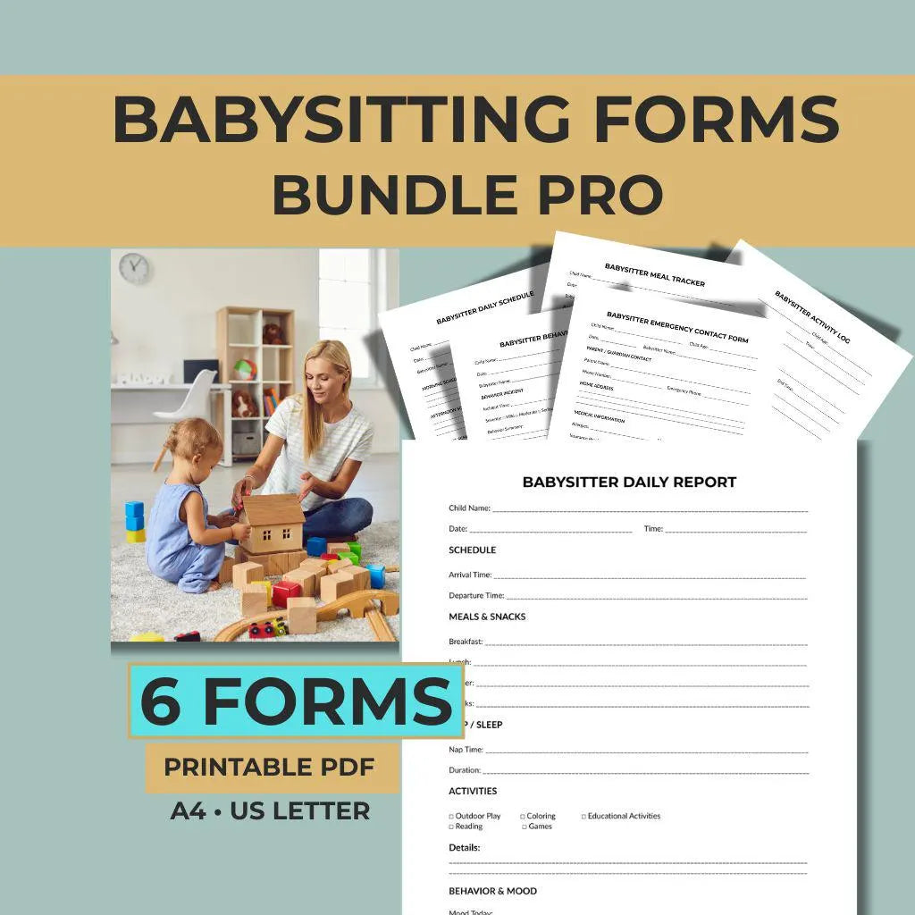 Babysitter Daily Report Printable, Nanny Log Book, Childcare Forms, Babysitting Checklist PDF Bundle