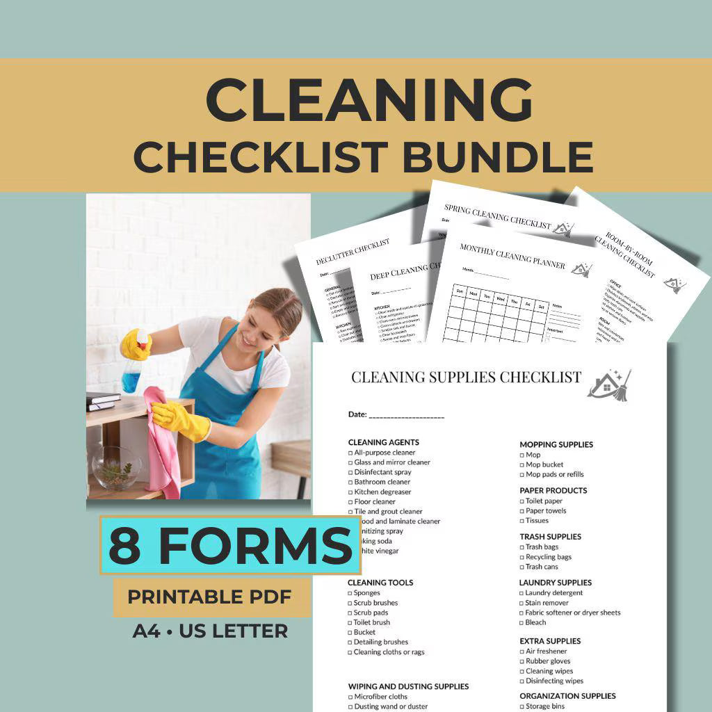 Cleaning Checklist Bundle, Printable Cleaning Planner PDF, Daily Weekly Monthly Schedule, Home Organizer